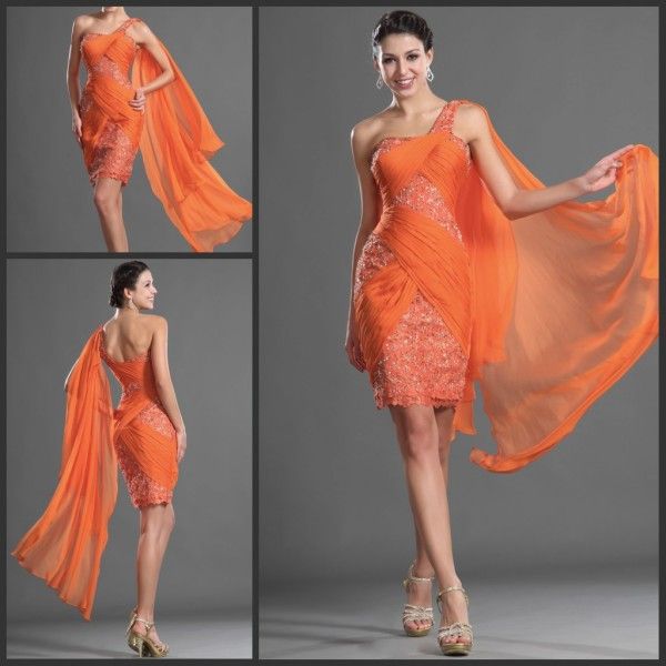 one sleeve orange dress