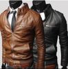 Hot High-quality Men slim leather zipper stand collar washed leather male locomotive coat jacket overcoat Y93