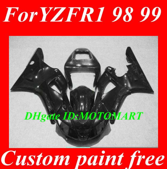 Motorcykel Fairing Kit för Yamaha YZF R1 98 99 YZFR1 1998 1999 YZF-R1 YZF 1000 R1 Komplett Glans Svart Fairings Bodywork + 7Gifts YD37