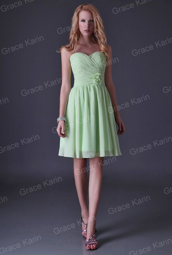 Stock Cheap Bridesmaid Dresses Lime Green Pleated Chiffon Bridesmaid
