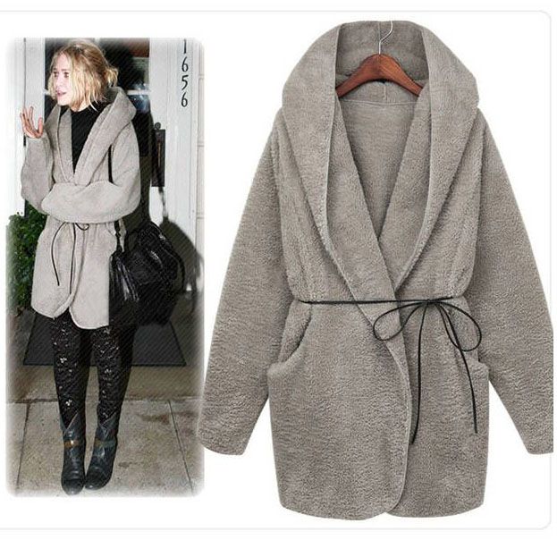 2016 New Winter Cape Coats Fashion women lamb wool coat long sleeve hoodies coat ladies coat warm coat with belt outerwear 
