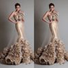2016 Prom Dress Fashion Sexy One Shoulder Belt Ruffle Sheer Tulle Mermaid Prom Dresses Backless Prom Dresses With Court Train Free Shipping