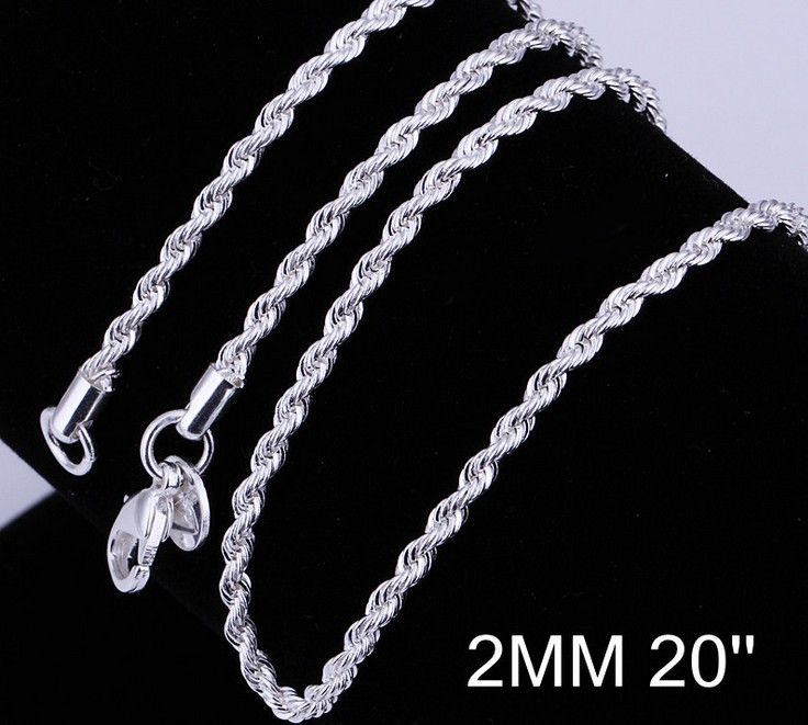 Partihandel - Mode smycken 925 sterling silver 2mm twist rep kedja halsband 16inch / 18inch / 20inch / 22inch / 24inch