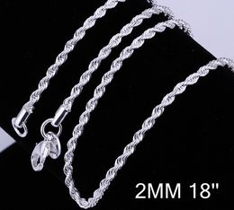 Wholesale - Fashion Jewellery 925 sterling silver 2mm Twist ROPE CHAIN Necklace 16inch/18inch/20inch/22inch/24inch