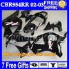 7 regali personalizzati gratuiti per HONDA CBR954RR 02 03 CBR900RR Nero rosso argenteo MH6715 CBR 954 954RR CBR954 RR 2002 2003 CBR900 900RR carenatura calda