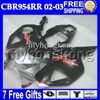 7Gifts Gratis Skräddarsydd för Honda CBR954RR 02 03 CBR900RR Svart röd Silvery MH6715 CBR 954 954RR CBR954 RR 2002 2003 CBR900 900RR Hot Fairing