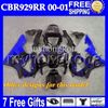 7gifts + gratuit personnalisé pour HONDA CBR929RR Orange noir 2000 2001 CBR900RR CBR929 RR MH6585 CBR 929 RR Gloss Orange 929RR 00 01 Kits de carénages