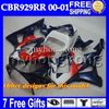 7gifts+Free Customized For HONDA CBR929RR Orange black 2000 2001 CBR900RR CBR929 RR MH6585 CBR 929 RR Gloss Orange 929RR 00 01 Fairings Kits