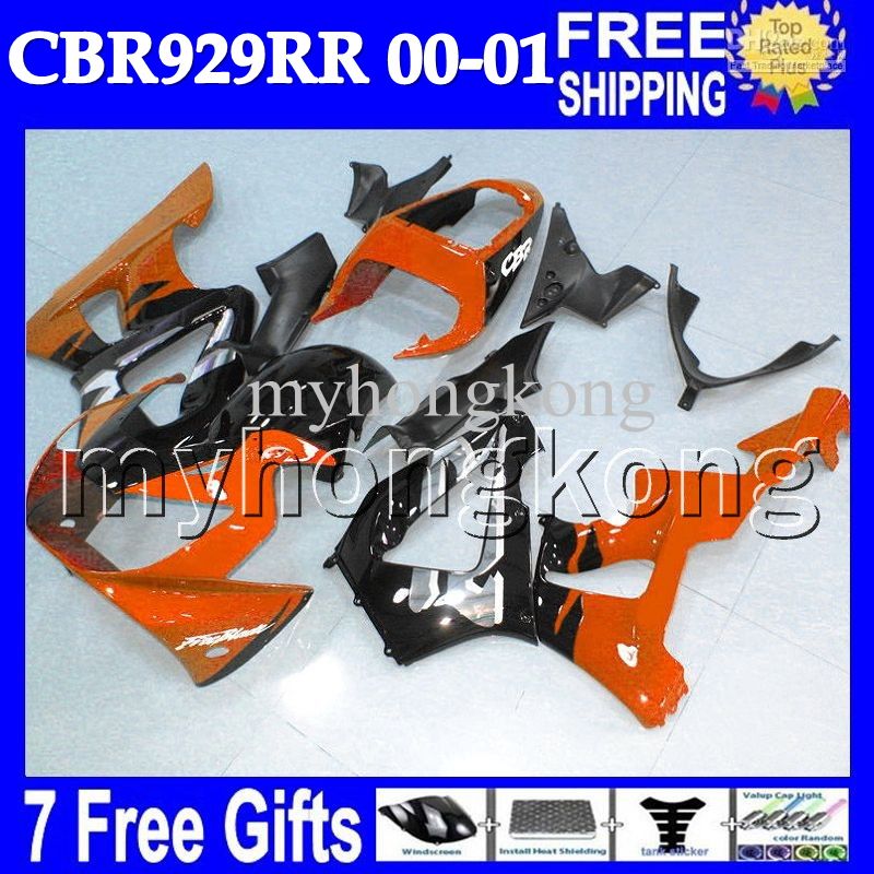 7 gifts + Livre Personalizado Para HONDA CBR929RR Laranja preto 2000 2001 CBR900RR CBR929 RR MH6585 CBR 929 RR Laranja Brilhante 929RR 00 01 Carcaças Kits