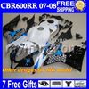 7gifts 용 HONDA F5 CBR600RR 07 08 CBR 600 보라색 불꽃 600RR MH7647 100 % 사출 금형 CBR600 RR CBR600F5 2007-08 2007 2008 Black Fairing