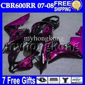 7gifts For HONDA F5 CBR600RR 07 08 CBR 600 Purple flames 600RR MH7647 100% Injection Mold CBR600 RR CBR600F5 07-08 2007 2008 Black Fairing