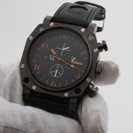 New Updated V6 Black Gladiator Men's Sport PU Leather Quartz Wrist Military Watch High quality
