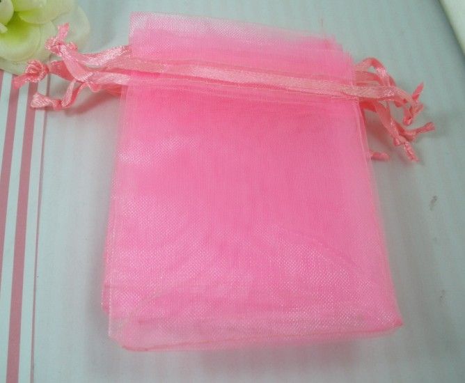 Sprzedaż 100 sztuk / 1 partia Pink Transparent Organza Prezent Boże Narodzenie / Torba prezent ślubu 7x9cm 003579