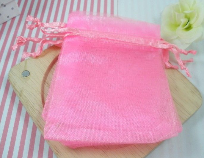 Sales 100Pcs / 1 Lot Pink Transparent Organza Gift Bag Christmas / Wedding Gift Bag 7X9cm (003579)