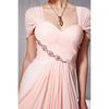 Free Shipping A Line Sweetheart Floor Length Pink Chiffon Short Sleeve Evening Dresses Beads Pleated Modest Prom Dresses Sexy Evening Gowns