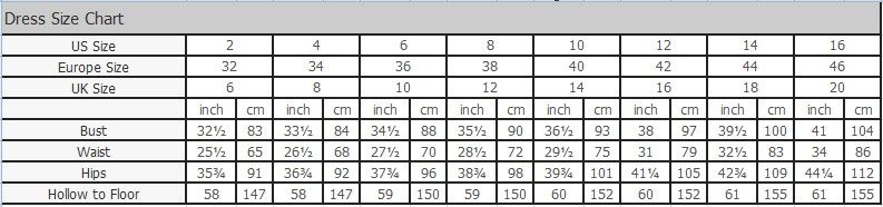 Chapel Size Chart