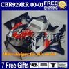 7gifts Free Customized For HONDA CBR929RR 00 01 CBR 929 929RR Red white black MF658 900RR CBR900RR CBR929 RR 2000 2001 NEW Red Fairing Body