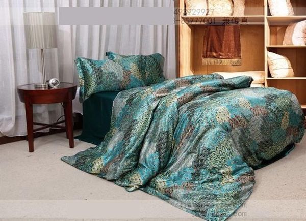 Blue Green Peacock Tail Natural Mulberry Silk Comforter Bedding