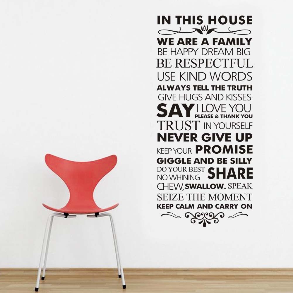 In This House We Are A Family Large Size Black Lettering Wall Stickers