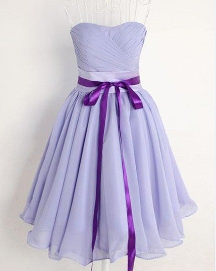 New simple style a-line Strapless ruffle Lilac chiffon knee length evening dresses Bridesmaid Dresses