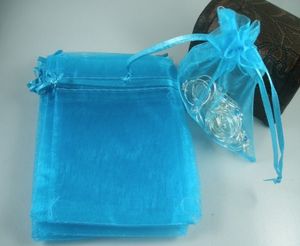 100 pçs Sacos de Presente de Organza Azul Céu Vendidos Por Pacote 7 x 8,5 cm /9x12 cm /13x18cm 4 polegadas Com Cordão Sacos de Presente de Natal para Festa de Casamento