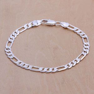 wholesale Men jewelry pure silver pulseiras 6mm 20cm chains bracelet bangles gift pouches free shipping