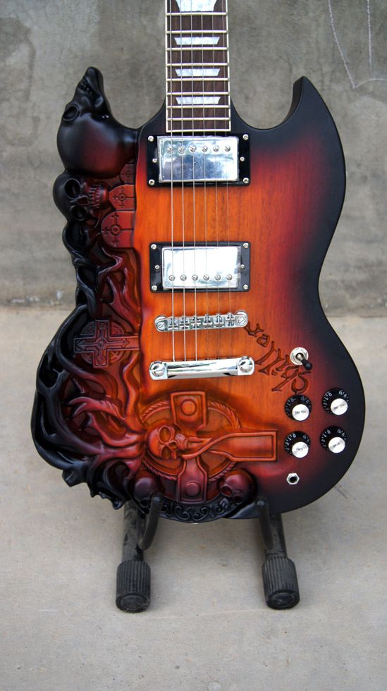 2013 SG Carved Skull Electric Guitar With Ash Body Sunburst Color From