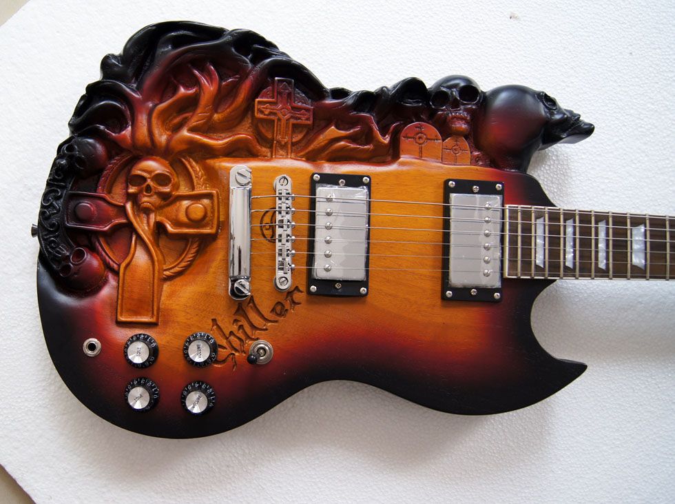 2013 SG Carved Skull Electric Guitar With Ash Body Sunburst Color From