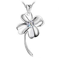 18K White Gold Hanger Ketting GP Paars / Wit Amethist Crystal Love Charms Four Leaf Clover 925 Silver Necklace Gloednieuw
