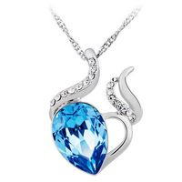 Wholesale Chinese Occident Style Silver Necklace Love Charm Aquamarine Blue Austrian Crystal Pendant Jewelry Rhinestone Elements Freeshipping