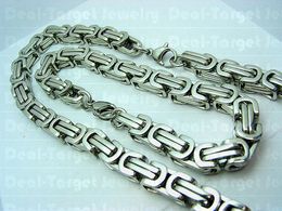 9.6mm huge heavy silver byzantine chain necklace & bracelet 316L Stainless Steel Jewellery set for men's XMAS Jewellery