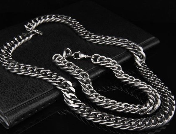 Tolles 10-mm-Doppelgliederketten-Halsketten-Armband aus 316L-Edelstahl-Schmuckset für coolen Herrenschmuck