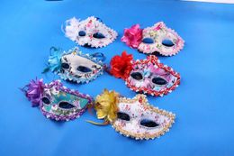 Women Sexy Hallowmas Venetian mask masquerade masks with lace flower feather Eyeliner and Rhinestone mask for dance party mask