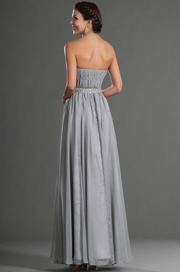 Silver Gray Bridesmaid Dresses Long Prom Dress With Beading Sash From