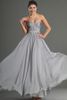 Silver Grey Bridesmaid Dresses Long Prom Klänning Med Beading Sash