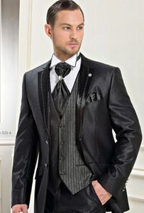 Custom Made New Design Groom Tuxedos Man Wedding Groomsman Suit Groomsman Black Bridegroom Suits (Giacca + Pantaloni + Tie + Vest) Arab 02
