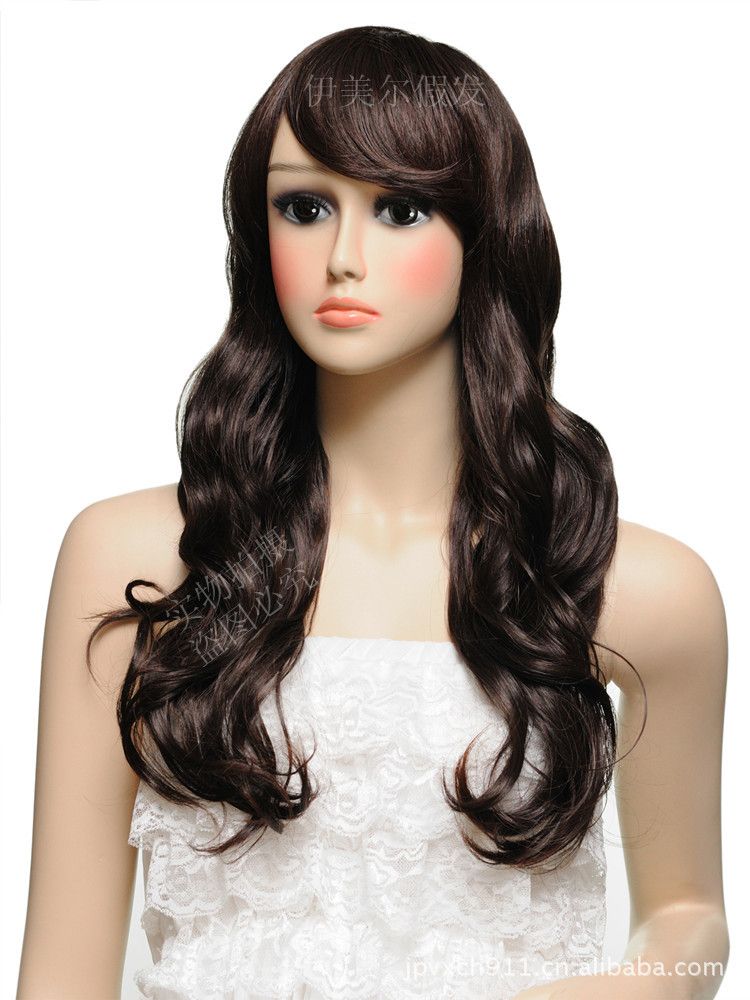 Wholesale Scroll Fluffy Wig Wig Long Curly Hair Wig Oblique Bangs