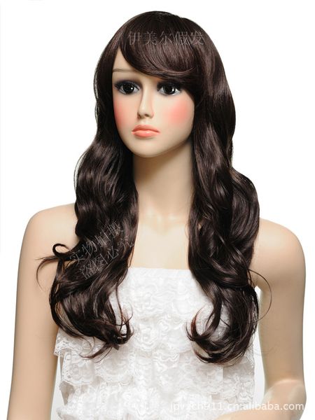 Wholesale Scroll Fluffy Wig Wig Long Curly Hair Wig Oblique Bangs