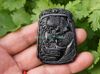 Natural dark green jade. Hand-carved (trapezoidal) pendant. Amulet Phoenix dance, pendant necklace. 51x38x4mm