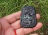 Natural dark green jade. Hand-carved (trapezoidal) pendant. Amulet Phoenix dance, pendant necklace. 51x38x4mm