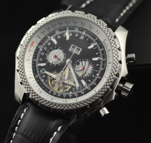 

Automatic Luxury Swiss Men Mechanical Watch free shipping tourbillon black dial leather Stainless watches dive Sport Mens antique Wristwatch