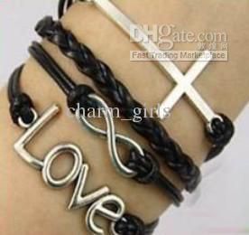 Free shipping 50pcs/lot Fashion 5 style Charm bracelet Mixed material Korean velvet wax line leather bracelet Cheap jewelry Beautiful Gift