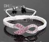 Wholesale - Mixed Color White & Pink Crystal Pink Ribbon Breast Cancer Awareness Bracelet Gift 50pcs/lot