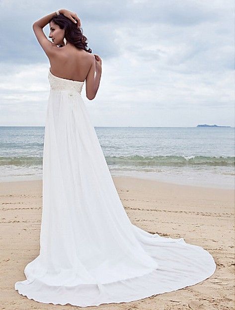 Glamorous Sheath/Column Sweetheart and Strapless Appliques, Beading, Draping Court Train Chiffon Wedding Dress