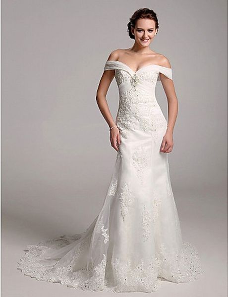 New Luxury Trumpet Mermaid Off The Shoulder Organza Side Draped