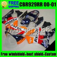 Wholesale 2gifts For HONDA CBR929RR Repsol Orange CBR RR RR MP6534 CBR900RR CBR929 RR red black Free Customized Fairing Kit