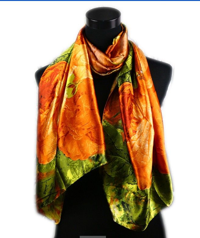 Hunt Women's Fashion Satin Scarves Orange Mönster Oljemålning Lång Wrap Shawl Beach Silk Scarf 160x50cm
