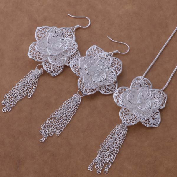 Conjuntos de Jóias de Moda mista 925 brincos de Prata colar para as mulheres para enviar sua namorada / esposa presentes frete grátis / lote