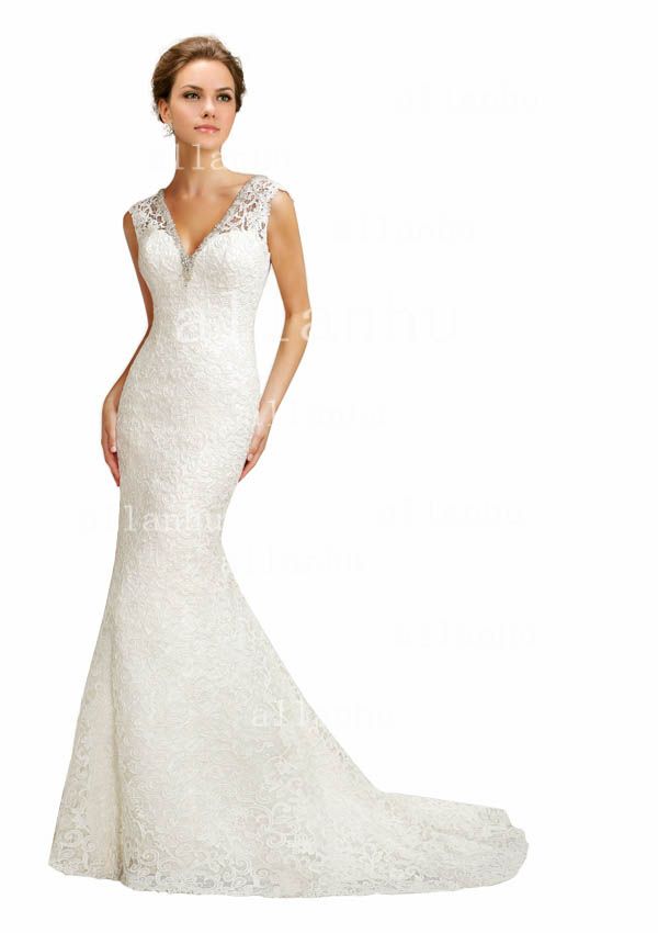 2013 Hot Sale Mermaid Wedding Dress Sexy V-neck With Sheer Shoulder Sexy V Back Elegant Lace Bridal Gown BO2646