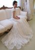 Hot Sale Charming Bateau Neck Lace Wedding Dresses A Line Cap Sleeves Bridal Gowns with Sash Bow Sweep Train Custom Made